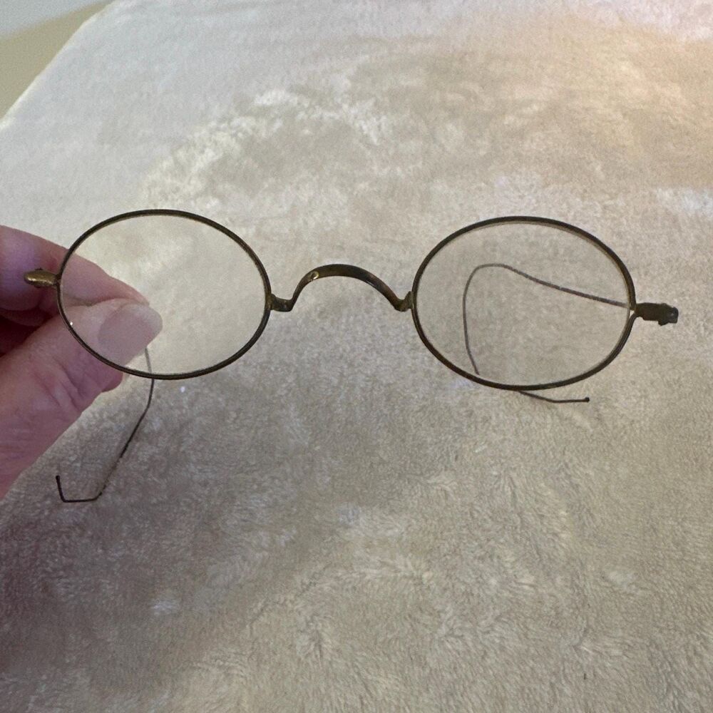 Antique Glasses Made In Germany Spectacles Lenses Gold Or Brass Frames Wire Ears